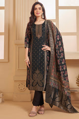 Black Art Silk Printed Straight Cut Suit