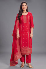 Pink Art Silk Woven Straight Cut Suit