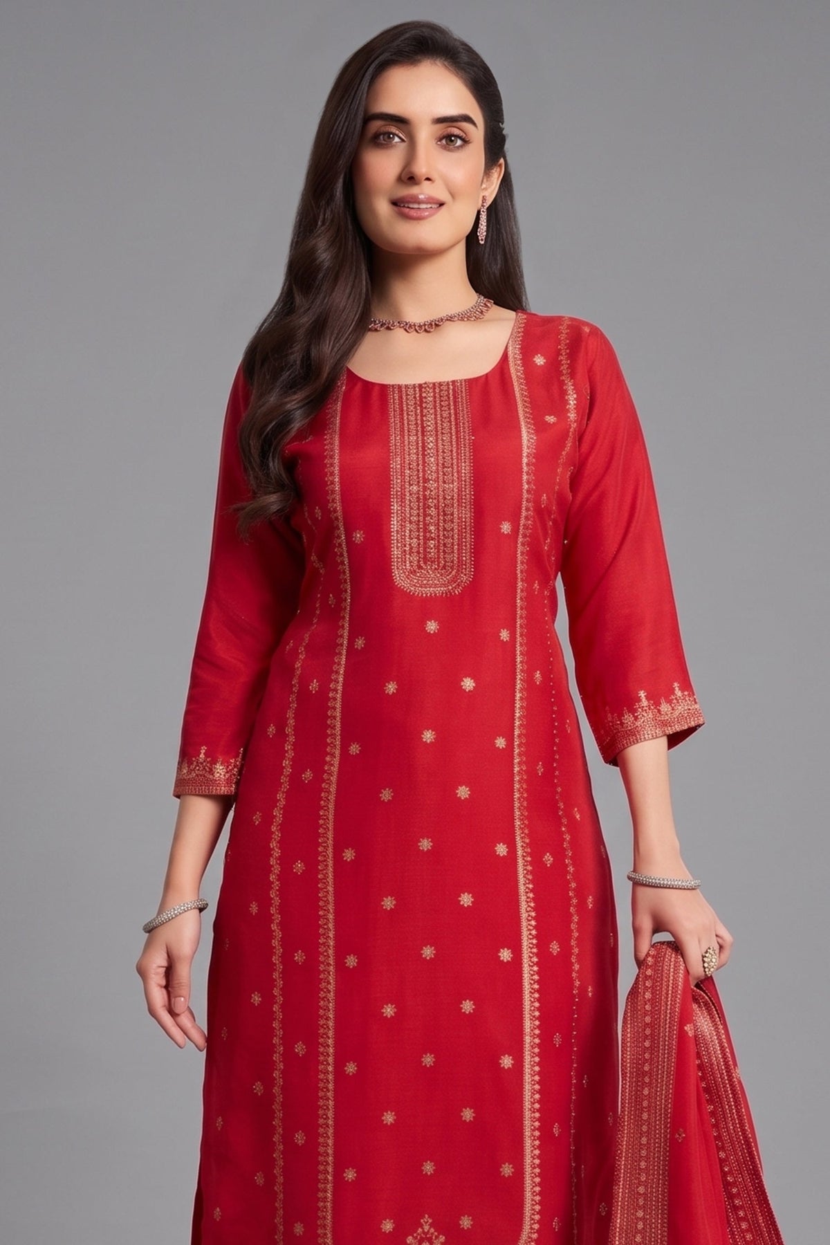 Pink Art Silk Woven Straight Cut Suit