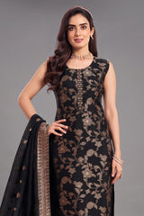 Black Georgette Jacquard Woven Straight Cut Suit