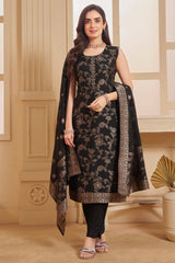 Black Georgette Jacquard Woven Straight Cut Suit
