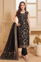 Black Georgette Jacquard Woven Straight Cut Suit
