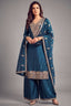 Rama Blue Art Silk Embroidered Palazzo Suit