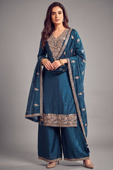 Rama Blue Art Silk Embroidered Palazzo Suit