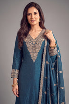 Rama Blue Art Silk Embroidered Palazzo Suit