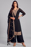 Black Art Silk Floral Embroidered Palazzo Suit