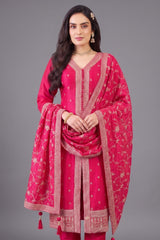 Rani Pink Art Silk Sequin Embroidered Straight Cut Suit