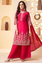 Pink Chinon Silk Embroidered Straight Cut Suit