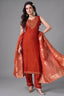 Rust Orange Mirror Embroidered Straight Cut Suit