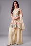 Cream Chinon Chiffon Floral Embroidered and Sequin Worked Suit