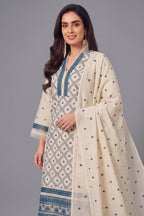 Off White Cotton Embroidered Straight Cut Suit