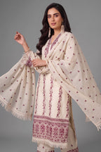 Off White Cotton Embroidered Straight Cut Suit