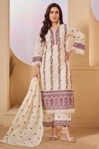 Off White Cotton Embroidered Straight Cut Suit