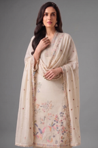 Off White Georgette Thread Embroidered Straight Cut Suit