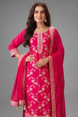 Pink Art Silk Woven Straight Cut Suit