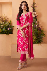 Pink Art Silk Woven Straight Cut Suit