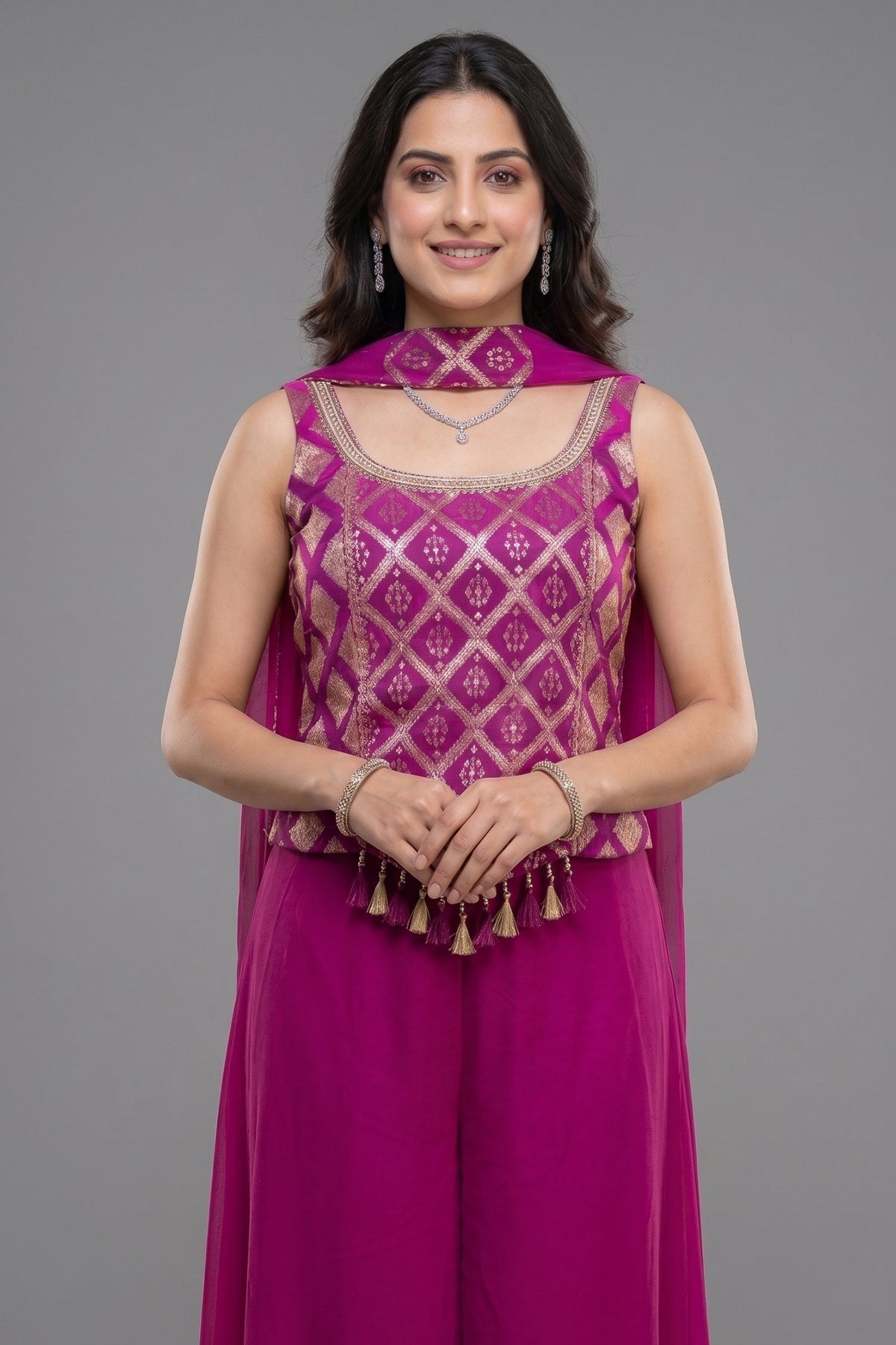 Pink Georgette Woven Top and Palazzo Set