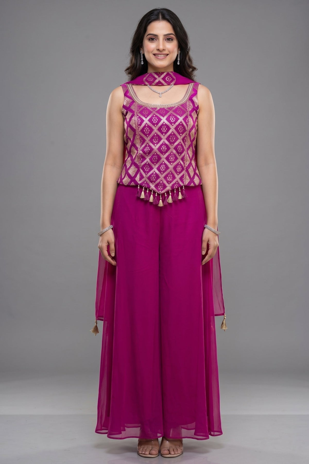 Pink Georgette Woven Top and Palazzo Set