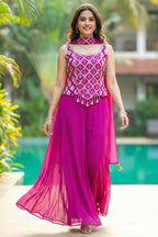 Pink Georgette Woven Top and Palazzo Set