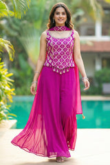 Pink Georgette Woven Top and Palazzo Set