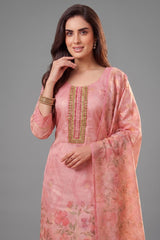 Light Pink Tissue Floral Printed Straight Cut Suit