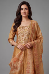 Beige Tissue Embroidered Straight Cut Suit