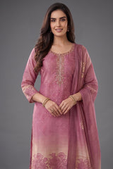 Pink and Cream Tissue Floral Printed Straight Cut Suit