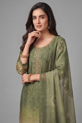 Green and Cream Tissue Floral Printed Straight Cut Suit