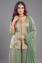Green Tissue Woven Palazzo Suit