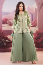Green Tissue Woven Palazzo Suit
