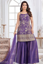 Purple Tissue Floral Woven Sharara Suit