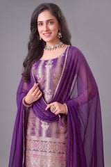 Purple Tissue Woven Straight Cut Palazzo Suit