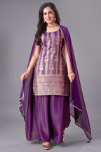 Purple Tissue Woven Straight Cut Palazzo Suit