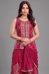 Rani Pink Georgette Woven Palazzo Suit