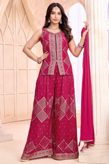 Rani Pink Georgette Woven Palazzo Suit