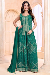 Teal Green Georgette Woven Palazzo Suit