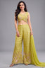 Lime Green Glass Tissue Cutdana and Sequin Worked Crop Top Palazzo Set