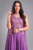 Orchid Purple Art Silk Asymmetrical Top and Palazzo Suit