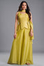 Light Yellow Art Silk Asymmetrical Top and Palazzo Suit
