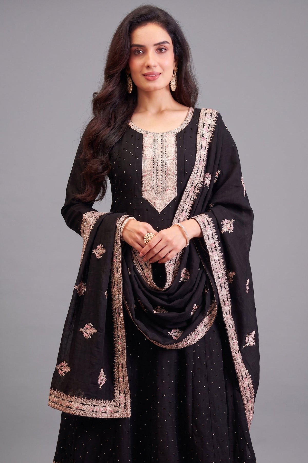 Black Art Silk Embroidered Anarkali Suit