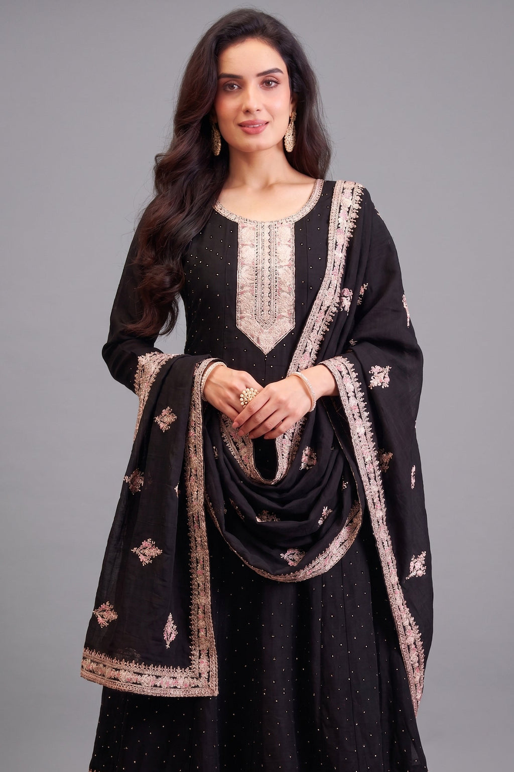 Black Art Silk Embroidered Anarkali Suit