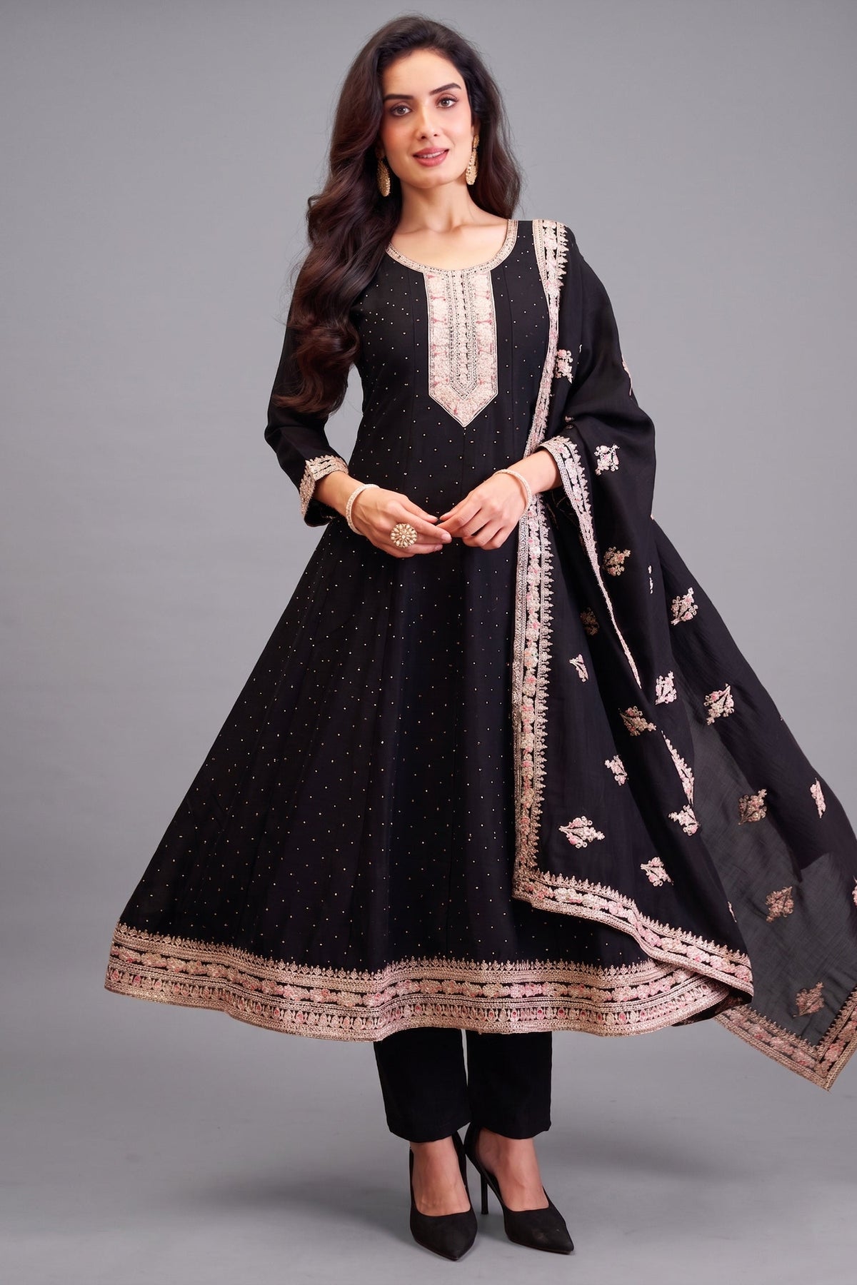 Black Art Silk Embroidered Anarkali Suit