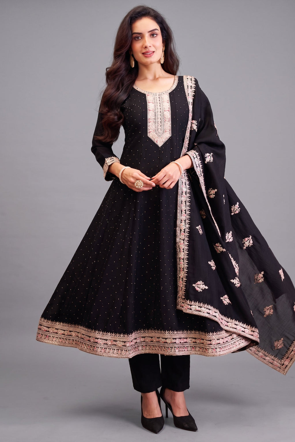 Black Art Silk Embroidered Anarkali Suit