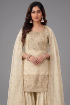 Cream Tissue Lucknowi Embroidered Sharara Suit with Sequin Work