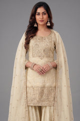 Cream Tissue Lucknowi Embroidered Sharara Suit with Sequin Work