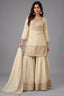 Cream Tissue Lucknowi Embroidered Sharara Suit with Sequin Work