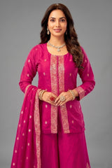 Rani Pink Organza Woven Palazzo Suit