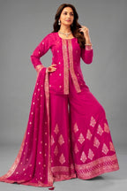 Rani Pink Organza Woven Palazzo Suit