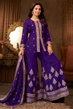 Indigo Purple Organza Woven Palazzo Suit
