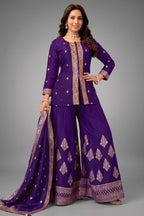 Indigo Purple Organza Woven Palazzo Suit
